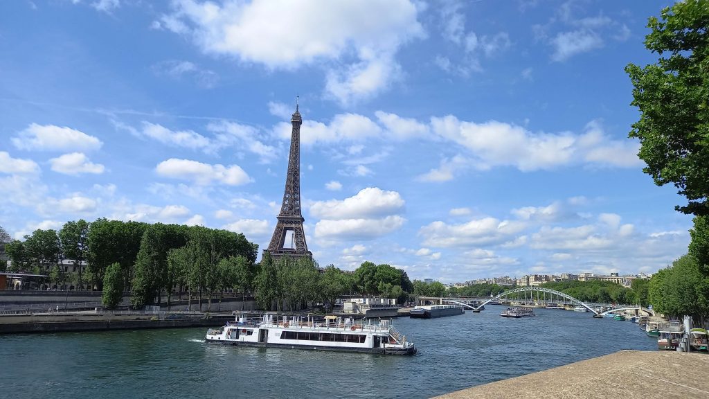 Eiffel Tower behind river